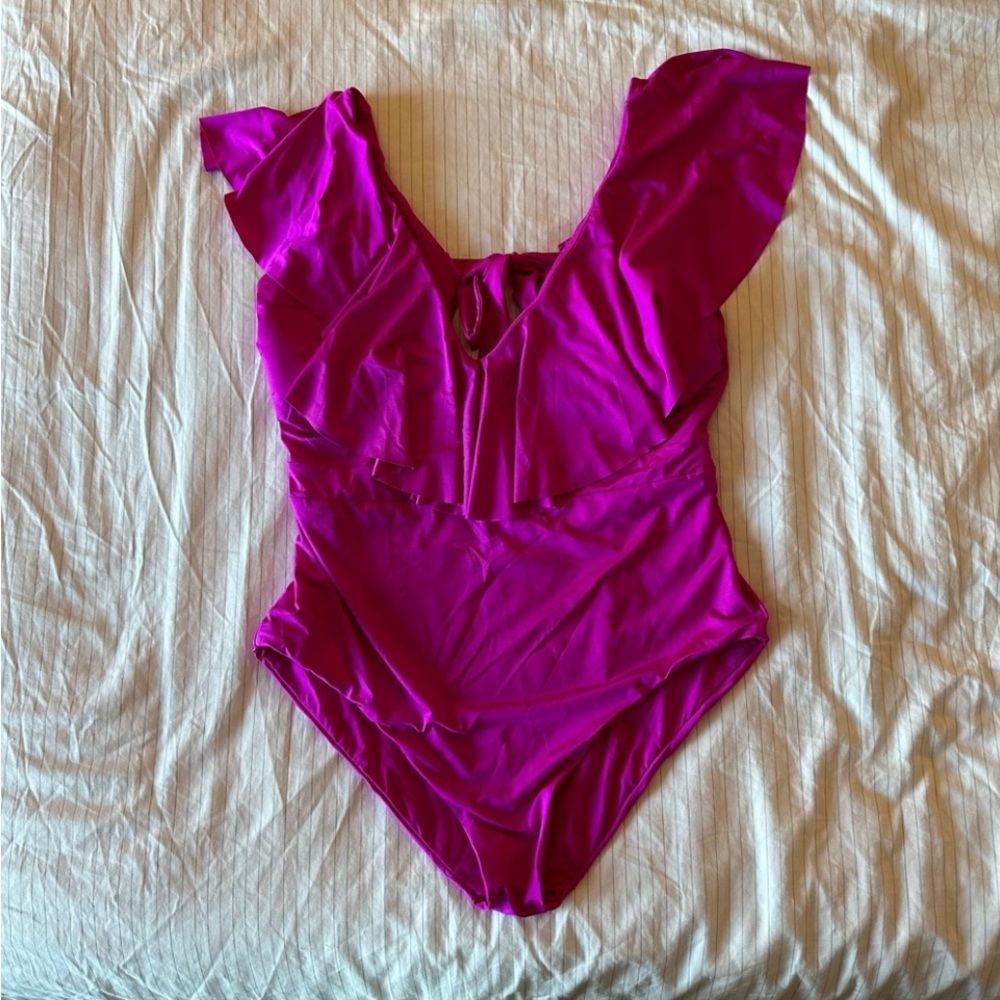 TRINA TURK Monaco Ruffle One-Piece Swimsuit in Rose Pink Size 14